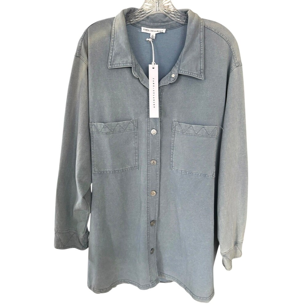 Jane & Delancey Women's Button Down Shirt Top Vintage Look Plus Size 2X Navy